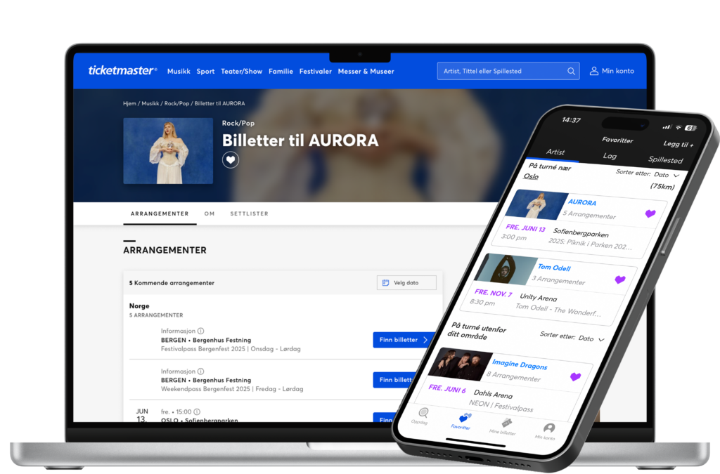 Følg favorittene dine i den nye Ticketmaster-appen