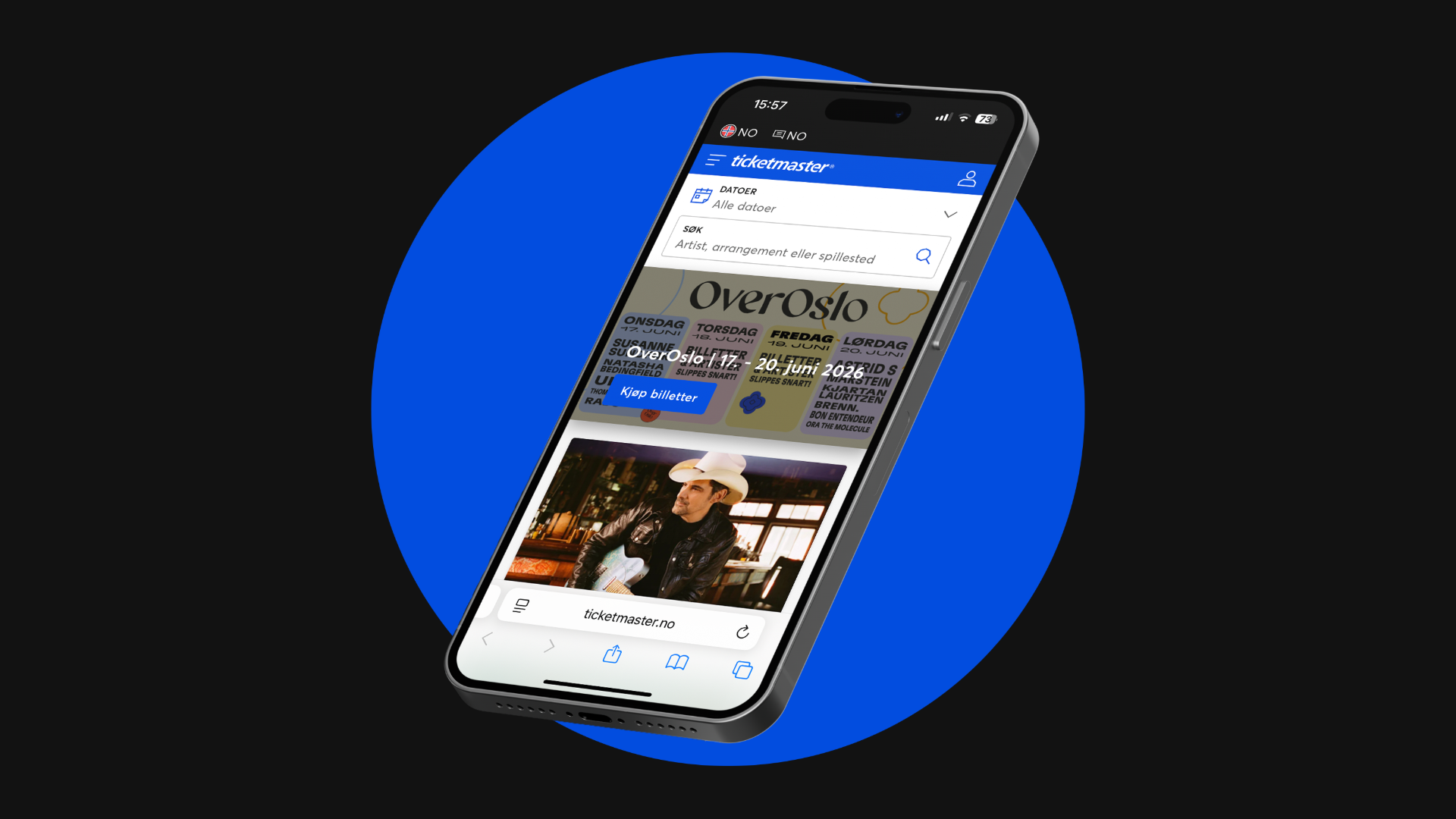 Bilde på Ticketmaster i mobilen